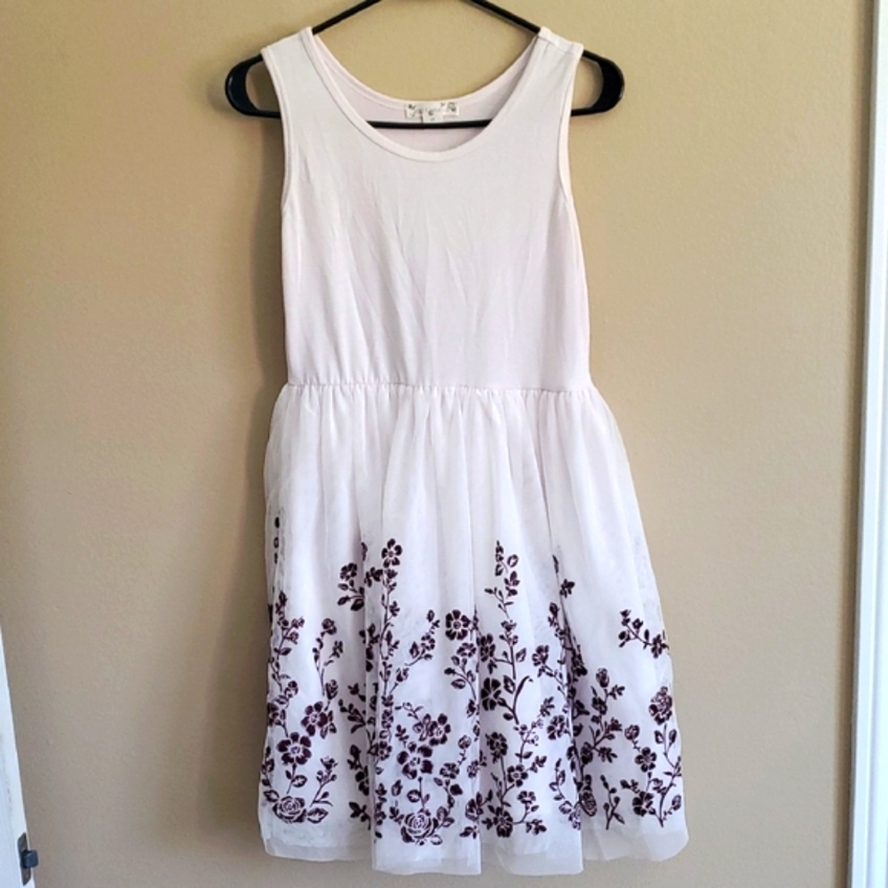 Knitworks Girls White Dress with Purple Floral Embroidery